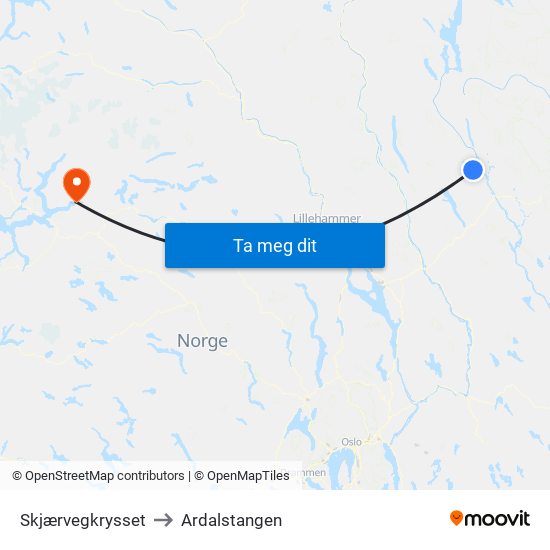 Skjærvegkrysset to Ardalstangen map
