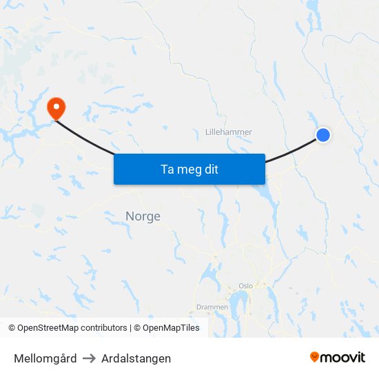 Mellomgård to Ardalstangen map