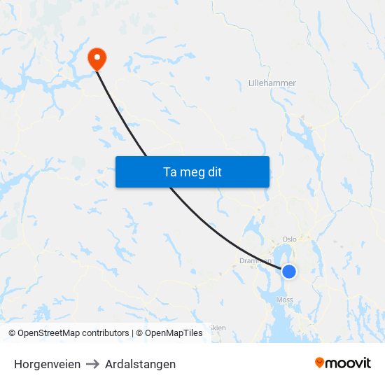 Horgenveien to Ardalstangen map