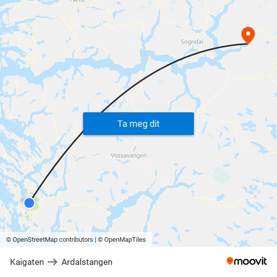 Kaigaten to Ardalstangen map