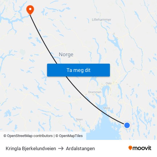 Kringla Bjerkelundveien to Ardalstangen map