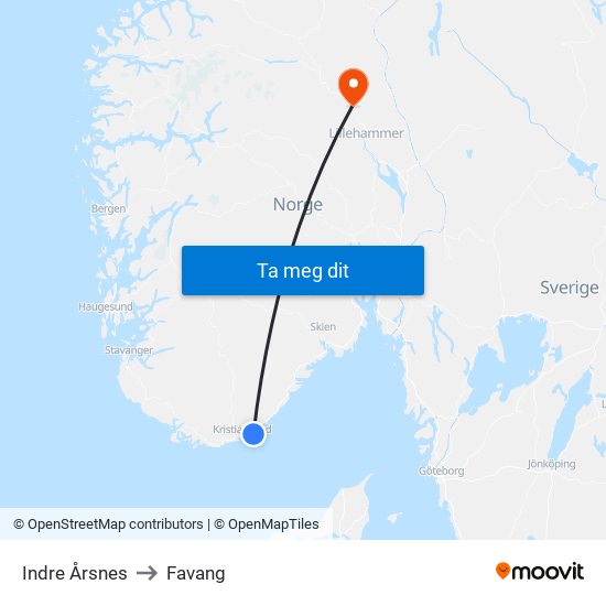 Indre Årsnes to Favang map