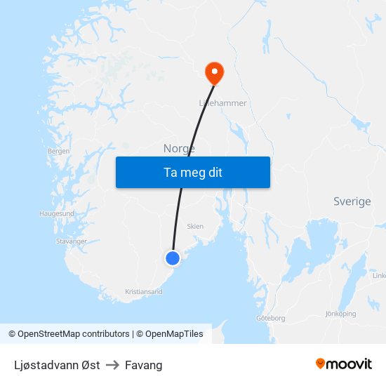 Ljøstadvann Øst to Favang map