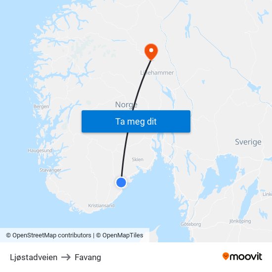 Ljøstadveien to Favang map
