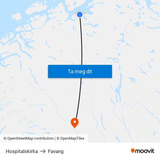 Hospitalskirka to Favang map
