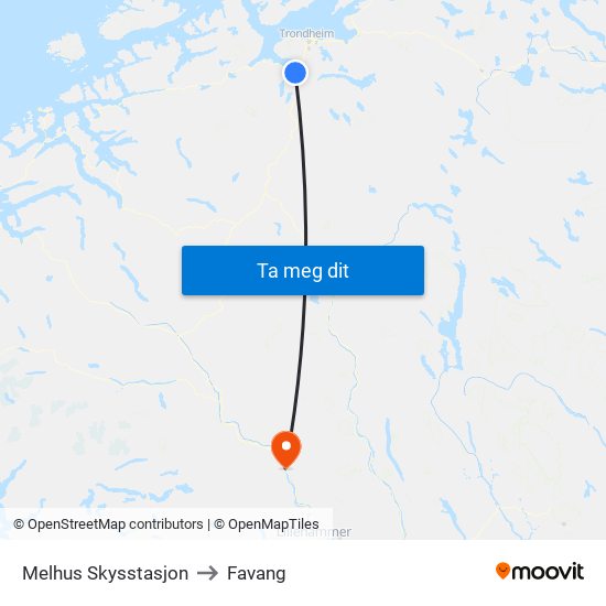 Melhus Skysstasjon to Favang map