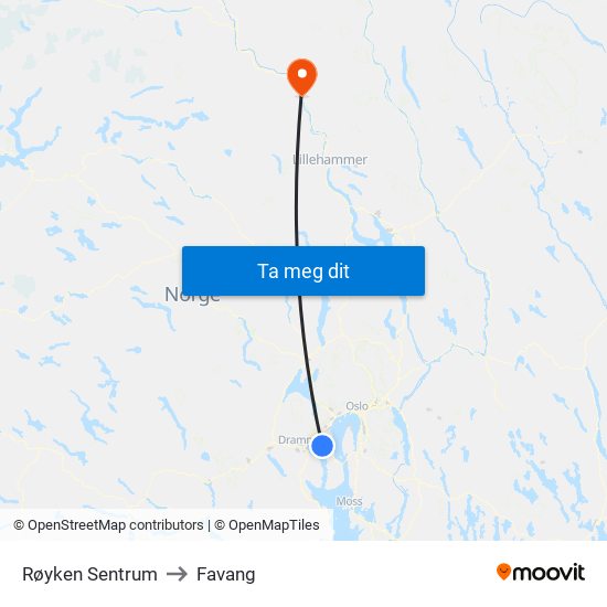 Røyken Sentrum to Favang map