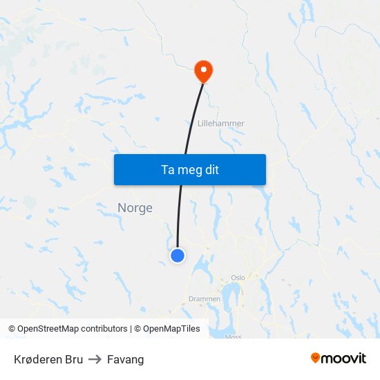 Krøderen Bru to Favang map