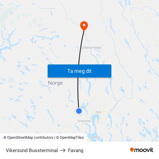 Vikersund Bussterminal to Favang map