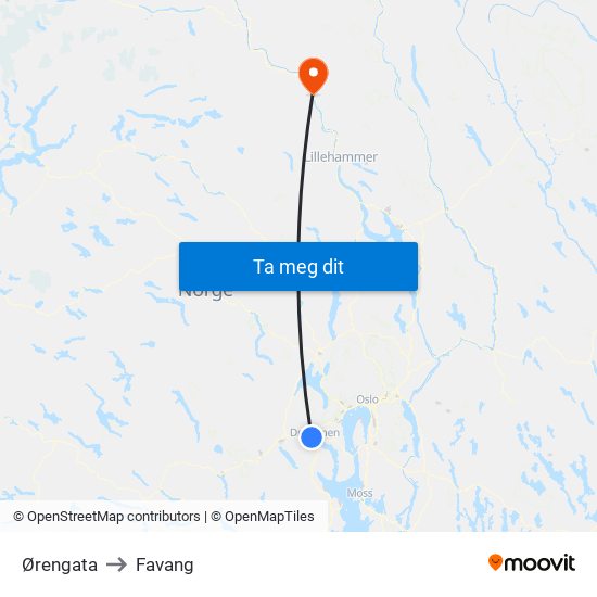 Ørengata to Favang map