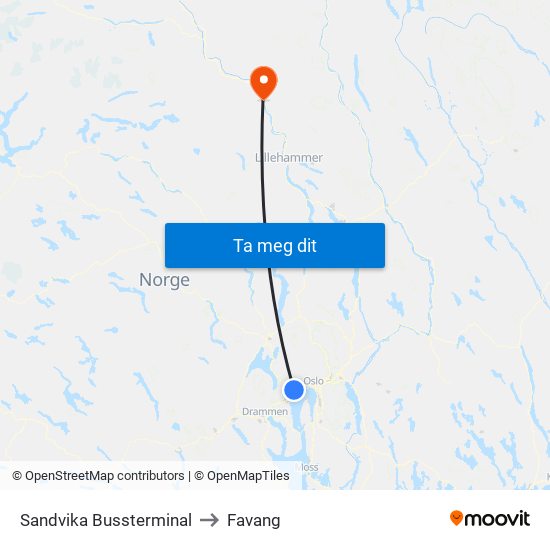 Sandvika Bussterminal to Favang map