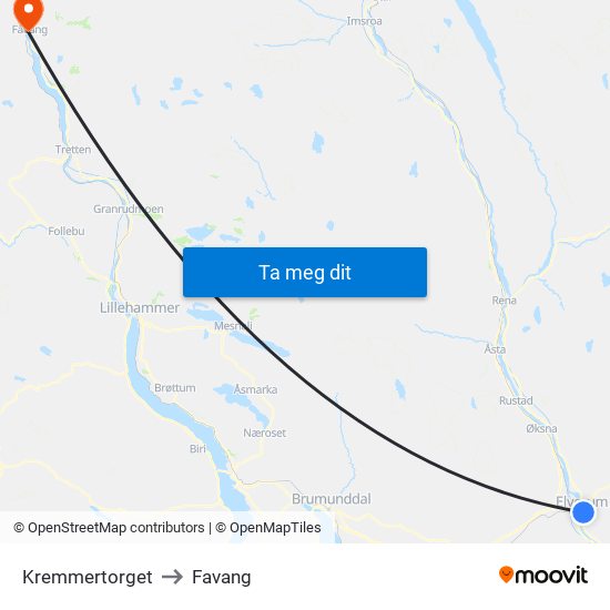 Kremmertorget to Favang map