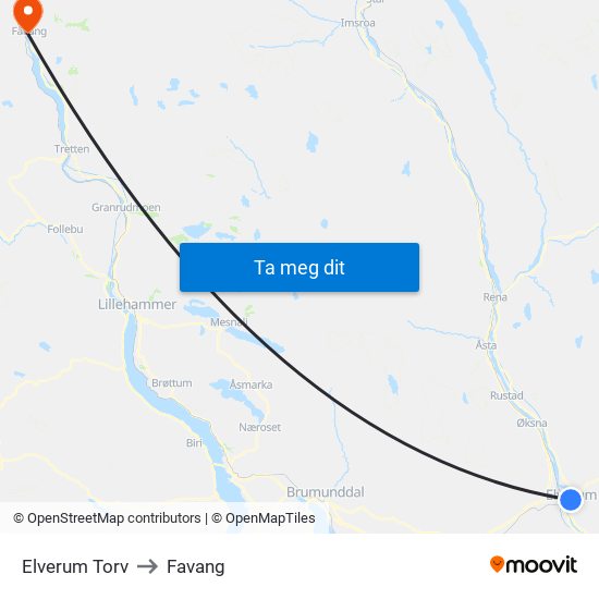 Elverum Torv to Favang map