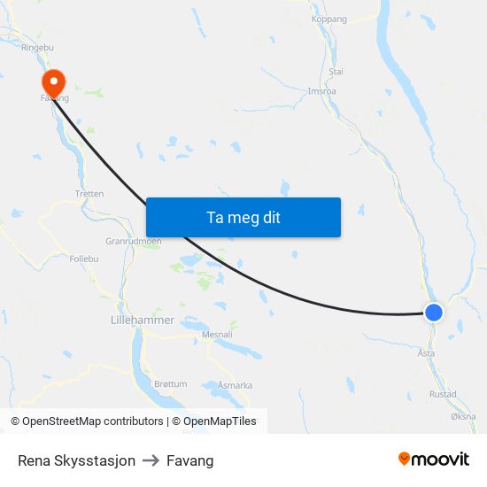 Rena Skysstasjon to Favang map