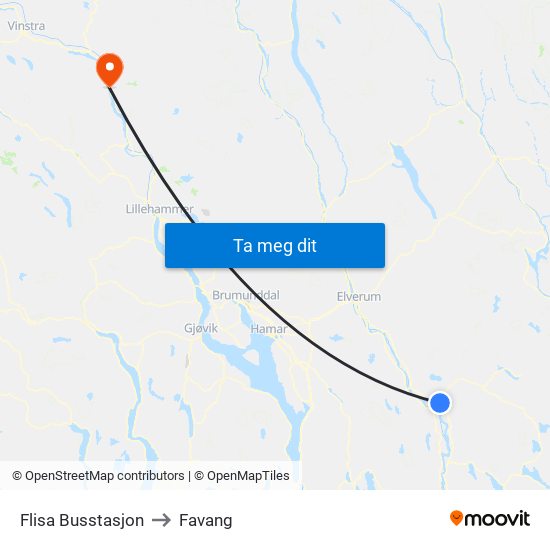 Flisa Busstasjon to Favang map
