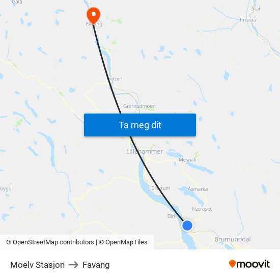 Moelv Stasjon to Favang map