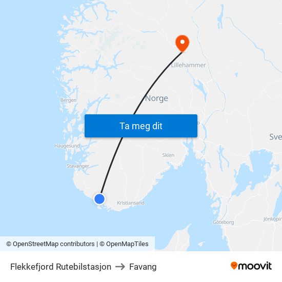 Flekkefjord Rutebilstasjon to Favang map