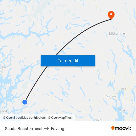 Sauda Bussterminal to Favang map