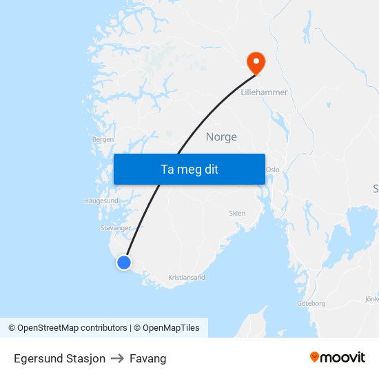 Egersund Stasjon to Favang map
