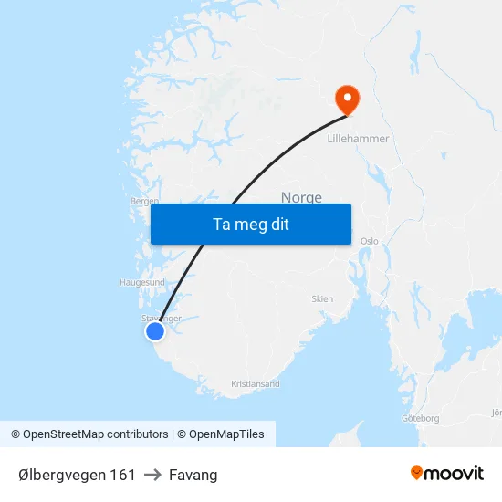 Ølbergvegen 161 to Favang map