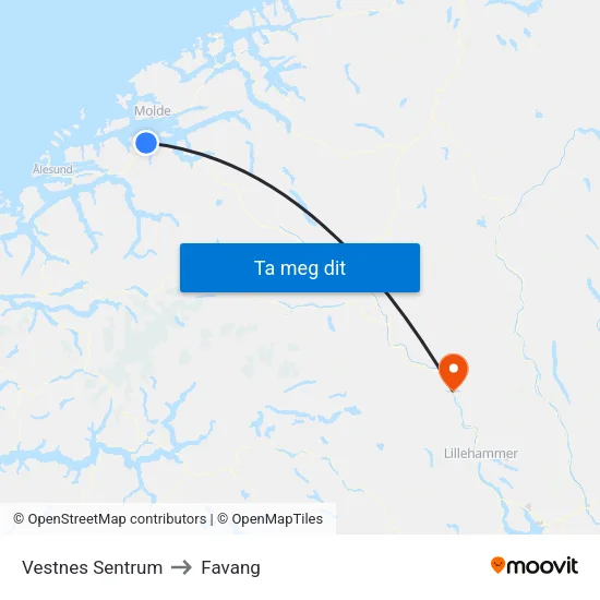 Vestnes to Favang map