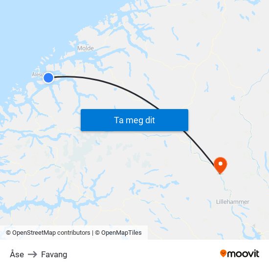 Åse to Favang map