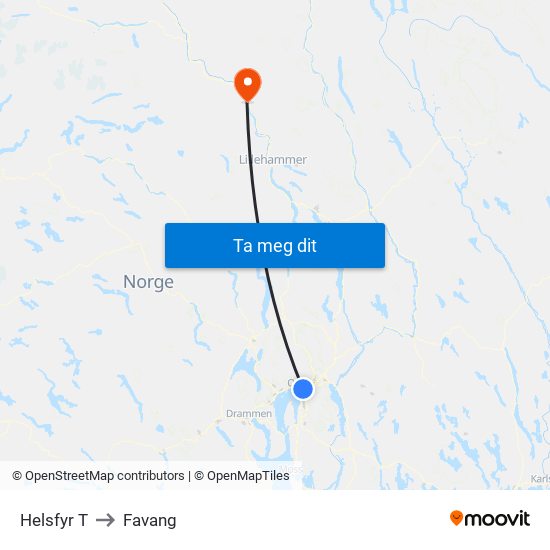 Helsfyr T to Favang map