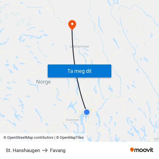 St. Hanshaugen to Favang map