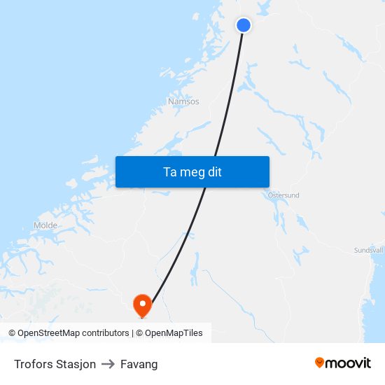 Trofors Stasjon to Favang map