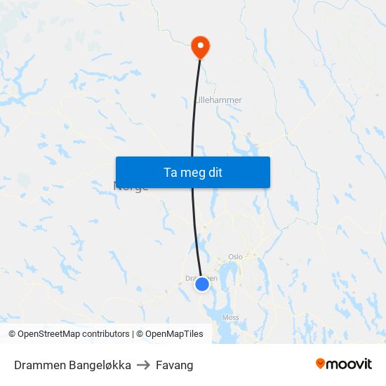 Drammen Bangeløkka to Favang map