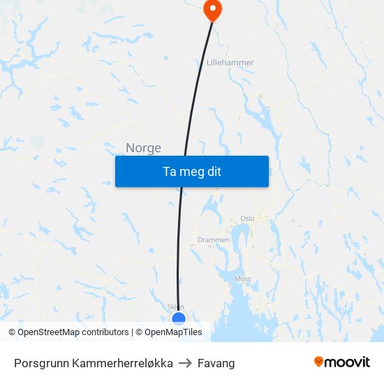 Porsgrunn Kammerherreløkka to Favang map