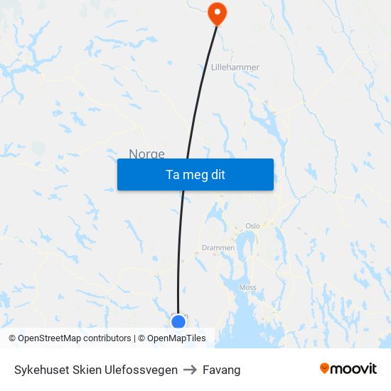 Sykehuset Skien Ulefossvegen to Favang map