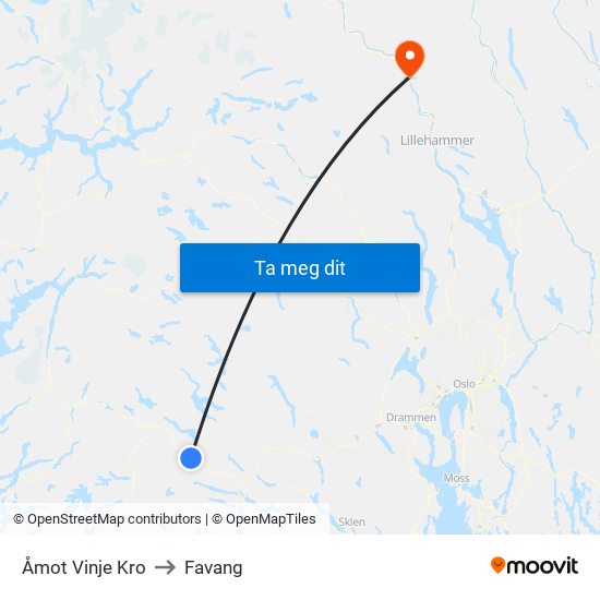 Åmot Vinje Kro to Favang map