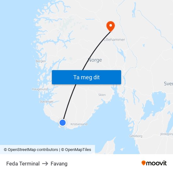 Feda Terminal to Favang map