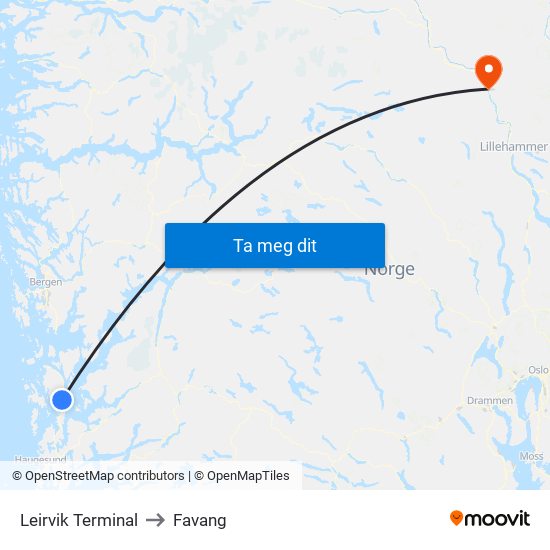 Leirvik Terminal to Favang map