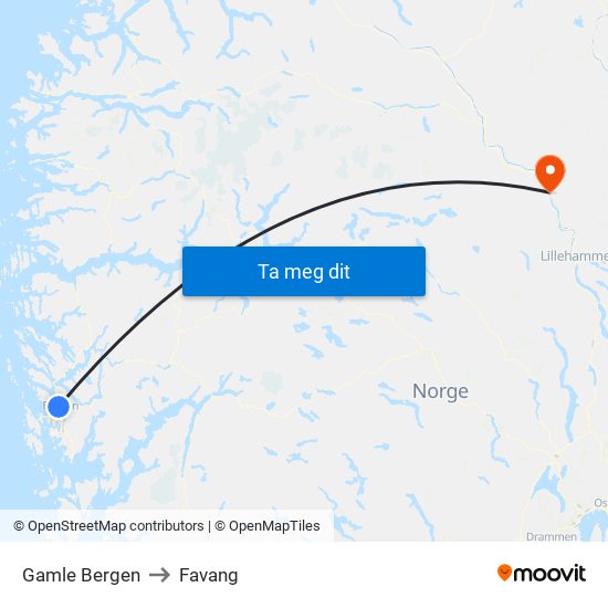 Gamle Bergen to Favang map