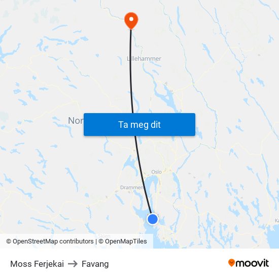 Moss Ferjekai to Favang map