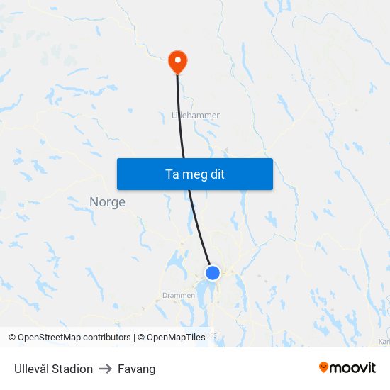Ullevål Stadion to Favang map