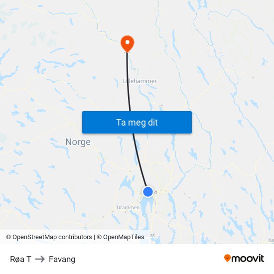 Røa T to Favang map