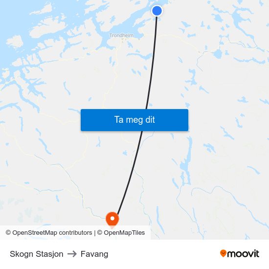 Skogn Stasjon to Favang map