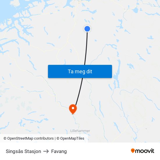 Singsås Stasjon to Favang map