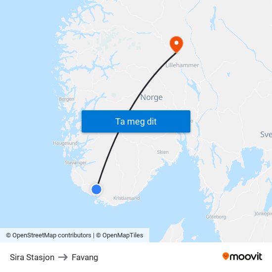 Sira Stasjon to Favang map