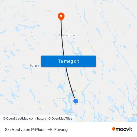 Ski Vestveien P-Plass to Favang map