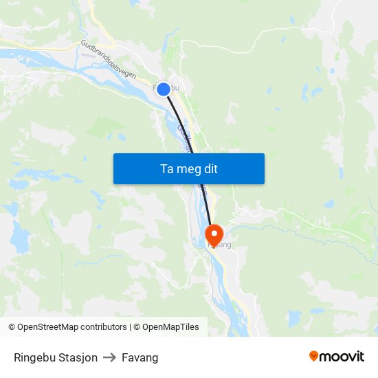 Ringebu Stasjon to Favang map