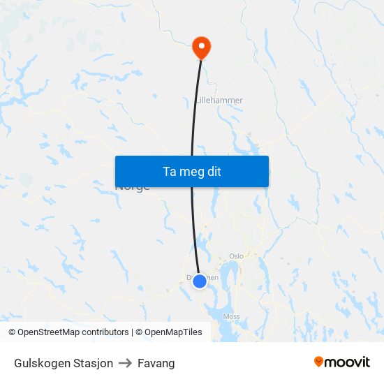 Gulskogen Stasjon to Favang map