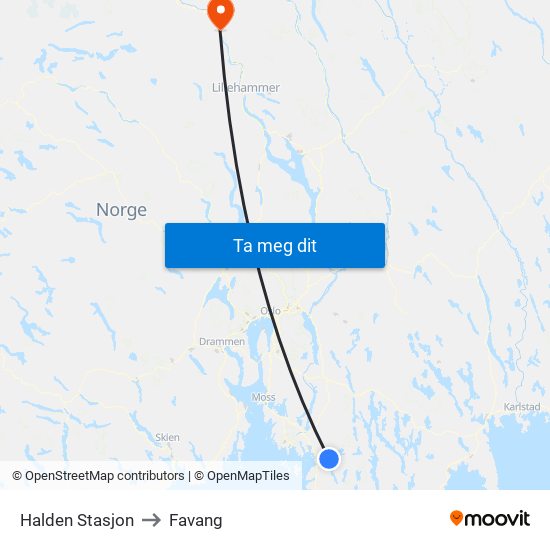 Halden Stasjon to Favang map