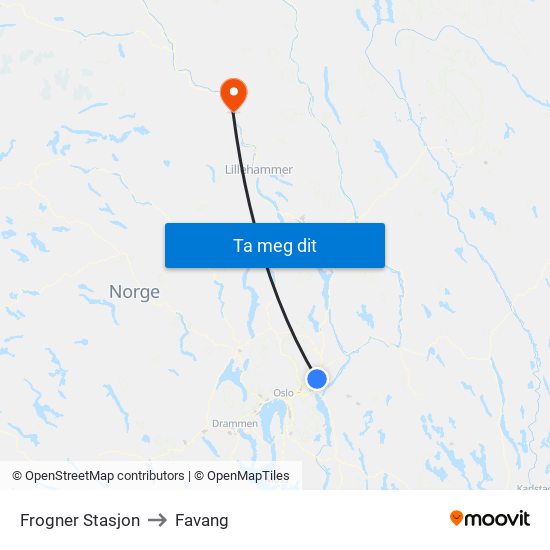 Frogner Stasjon to Favang map