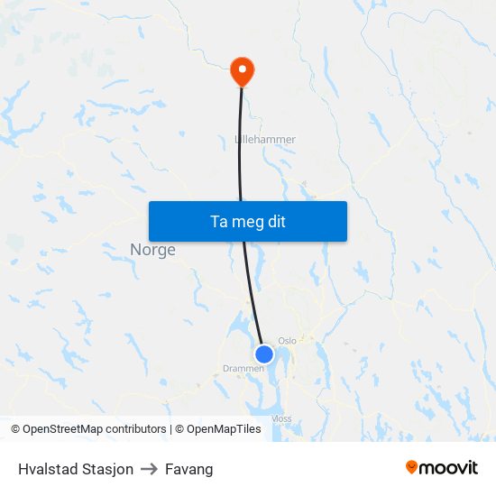 Hvalstad Stasjon to Favang map