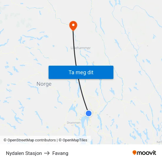 Nydalen Stasjon to Favang map