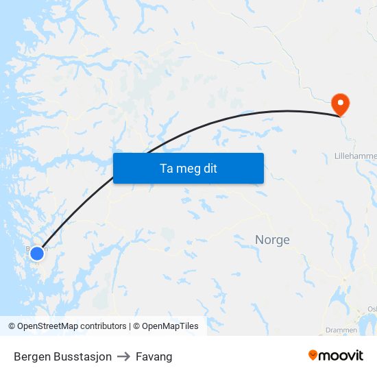 Bergen Busstasjon to Favang map